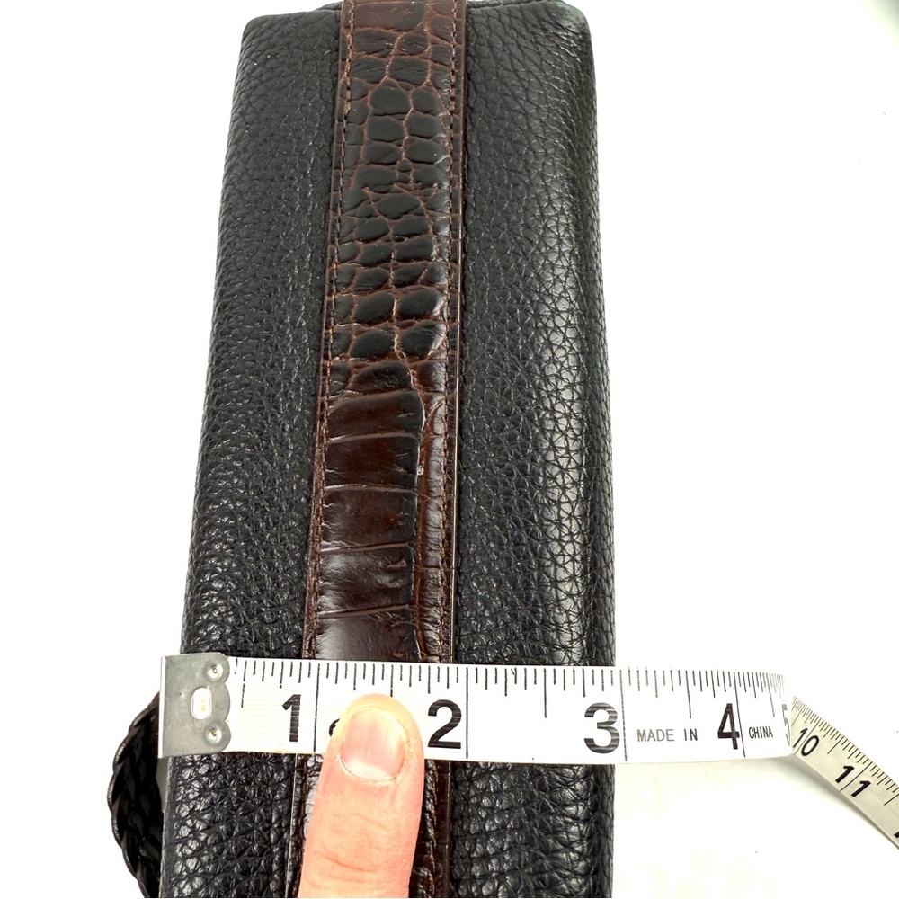 Brighton Handbag Black Brown Leather Shoulder Bag Purse Bag Charm Silver Accent - Picture 16 of 16